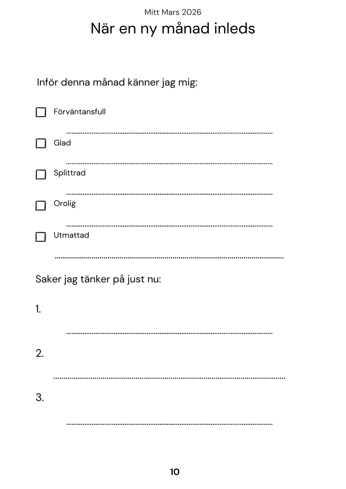 Min Månad - En bok för dina tankar, där du kan landa i nuet.